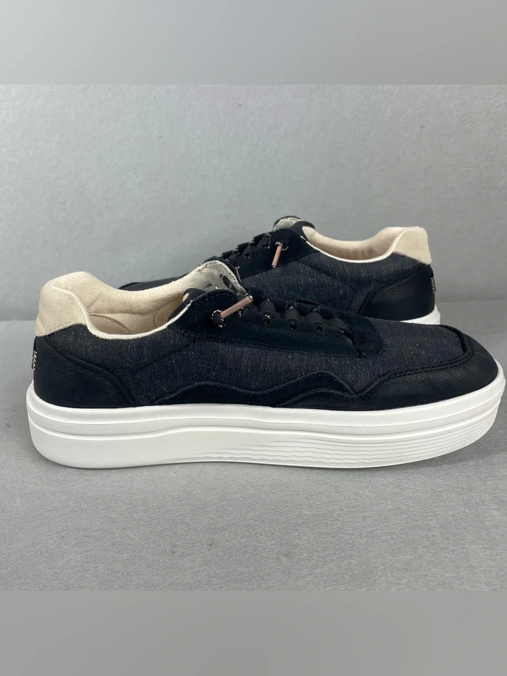 Hey Dude Hudson Lift Sport Womens Size 12 Black Leather Platform Sneakers